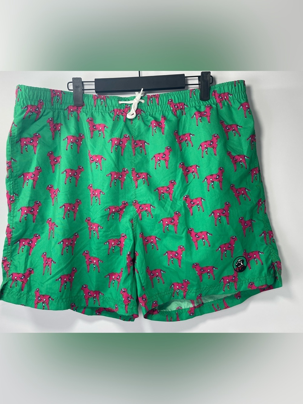 Southern Proper Men’s Vibrant Green Pink Water Dog Print Swim Shorts XL